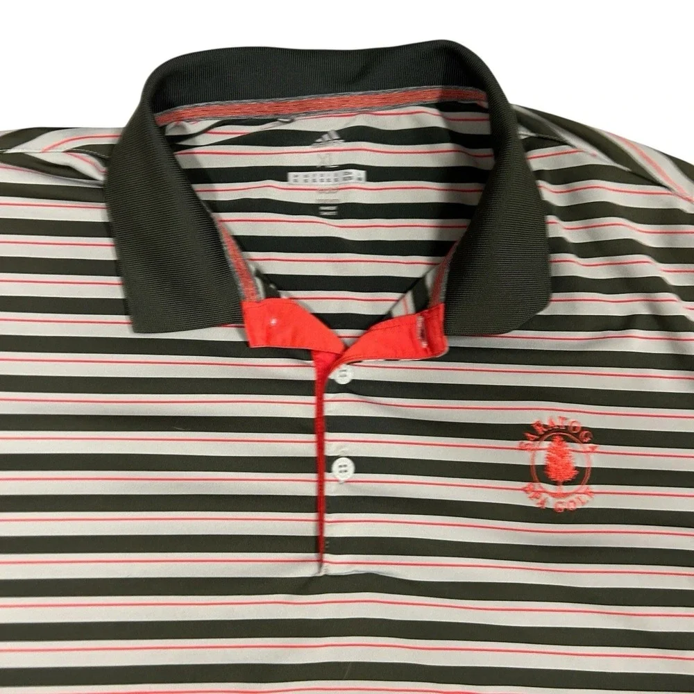 Adidas Golf XL Polo Shirt Saratoga Spa‎ Golf Course Logo Green & Gray Striped